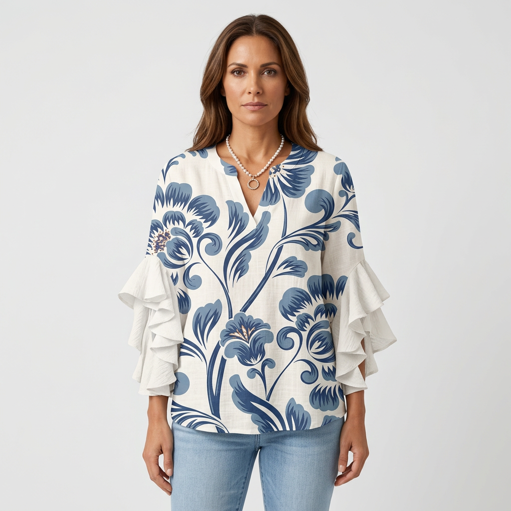 Aurelia Women's Blouse | Ruffle Sleeves, Elegant Prints – MERCER