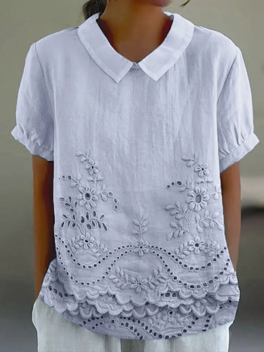 Lina Women's Blouse | Floral Embroidery, Soft Pink - 3