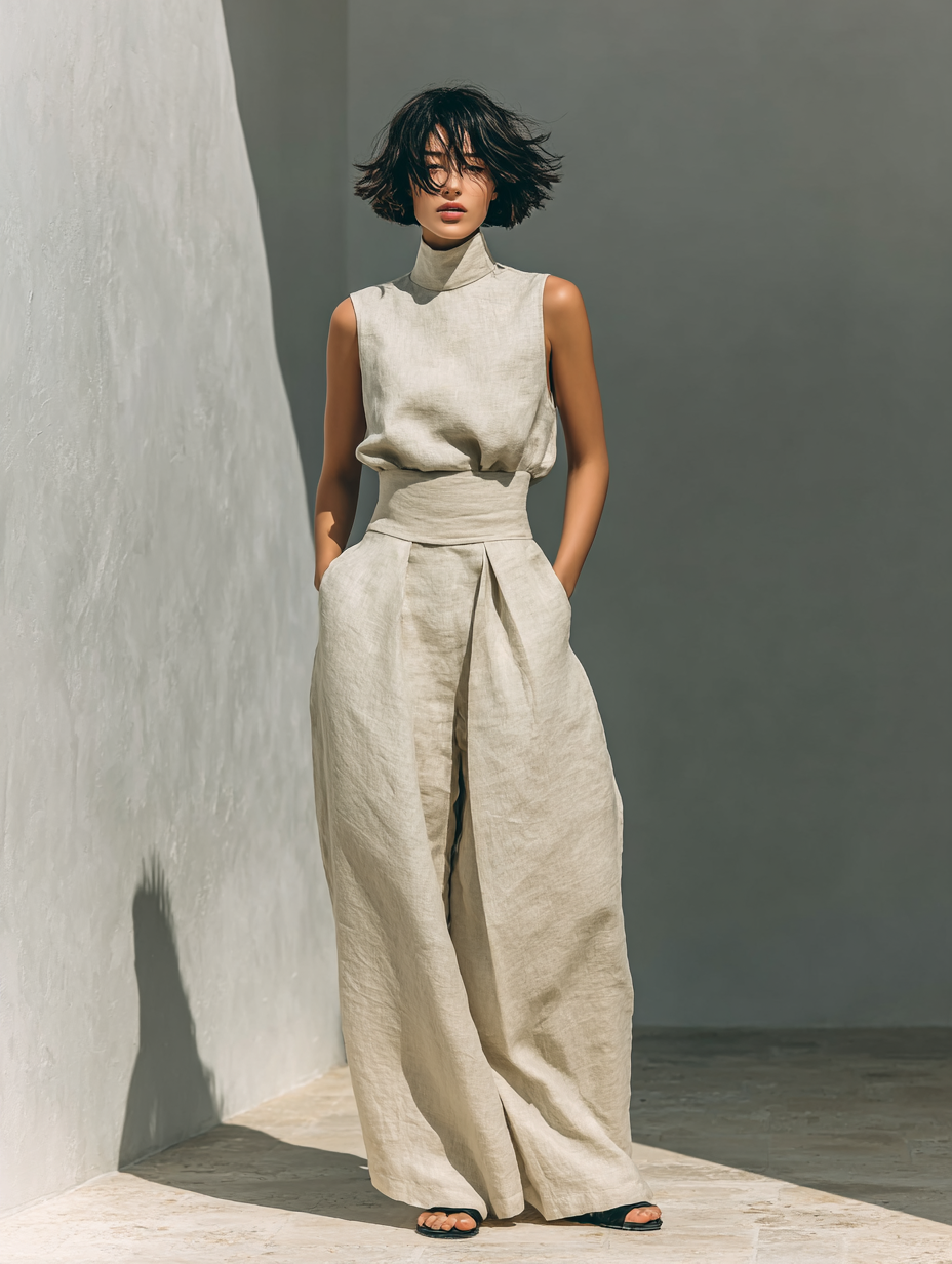 Ava Women's Set | Cotton Linen Loungewear, Minimalist Two-Piece Ensemble - 1