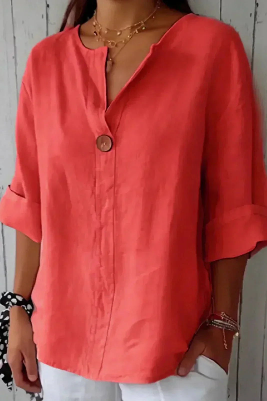 Relaxed Linen Blouse for Women – Breathable Going Out Top with V-Neck Design - 5