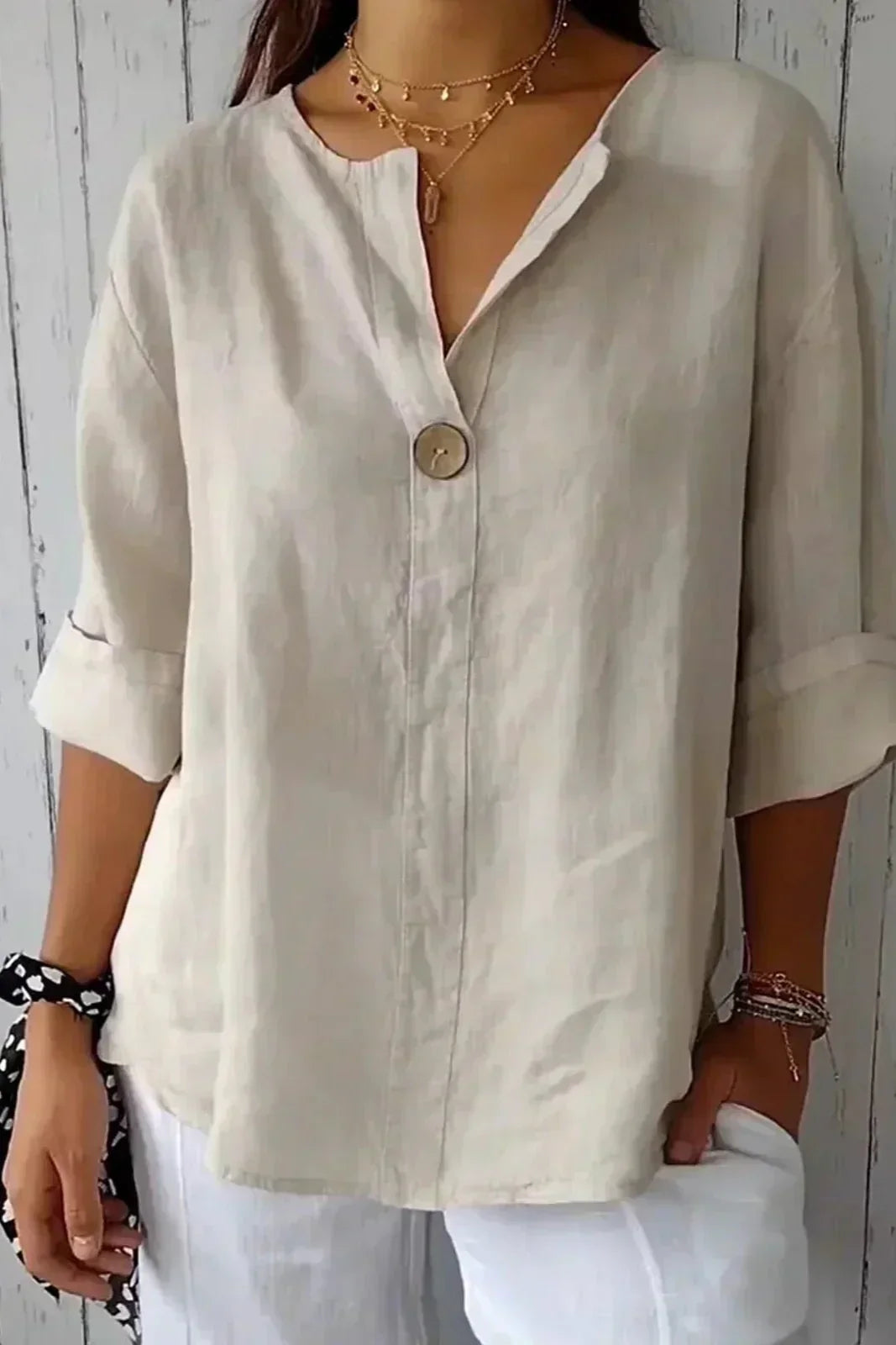 Relaxed Linen Blouse for Women – Breathable Going Out Top with V-Neck Design - 4
