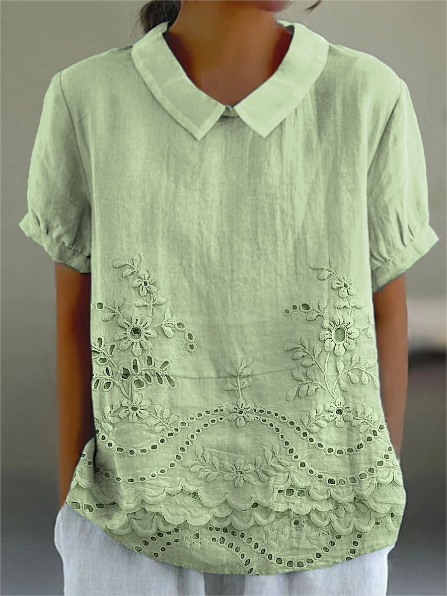 Lina Women's Blouse | Floral Embroidery, Soft Pink - 4