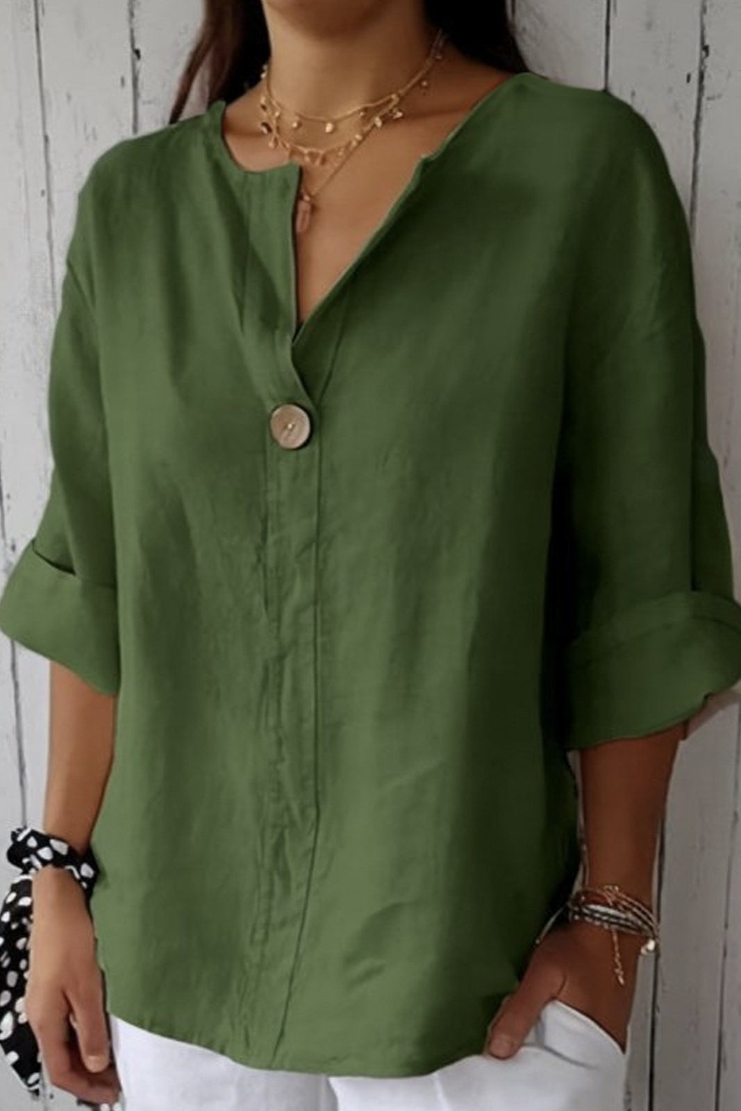 Relaxed Linen Blouse for Women – Breathable Going Out Top with V-Neck Design - 8