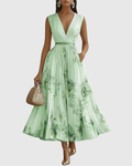 Rina Women's Maxi Dress | Pleated Design, Elegant V-Neck - 1