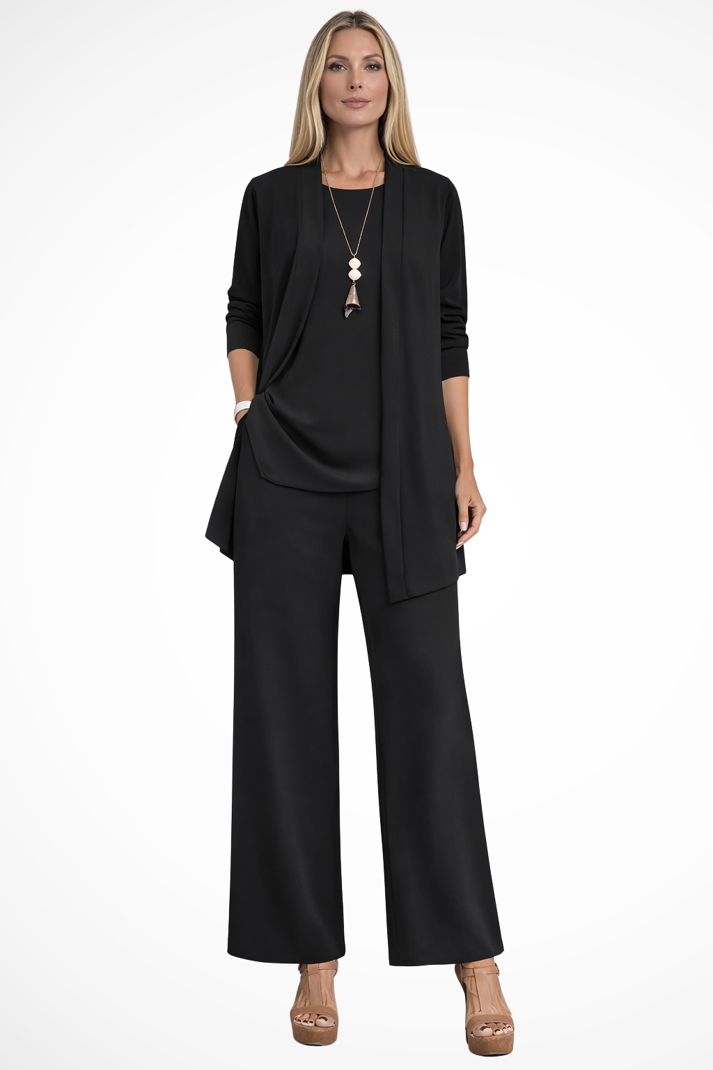 Waverly Women's Set | Elegant Cardigan & Wide-Leg Trousers, Soft Fabric - 3