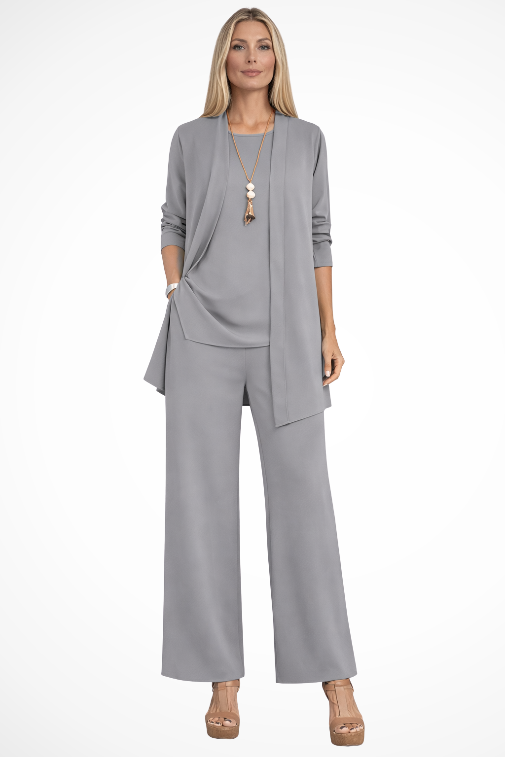 Waverly Women's Set | Elegant Cardigan & Wide-Leg Trousers, Soft Fabric - 14