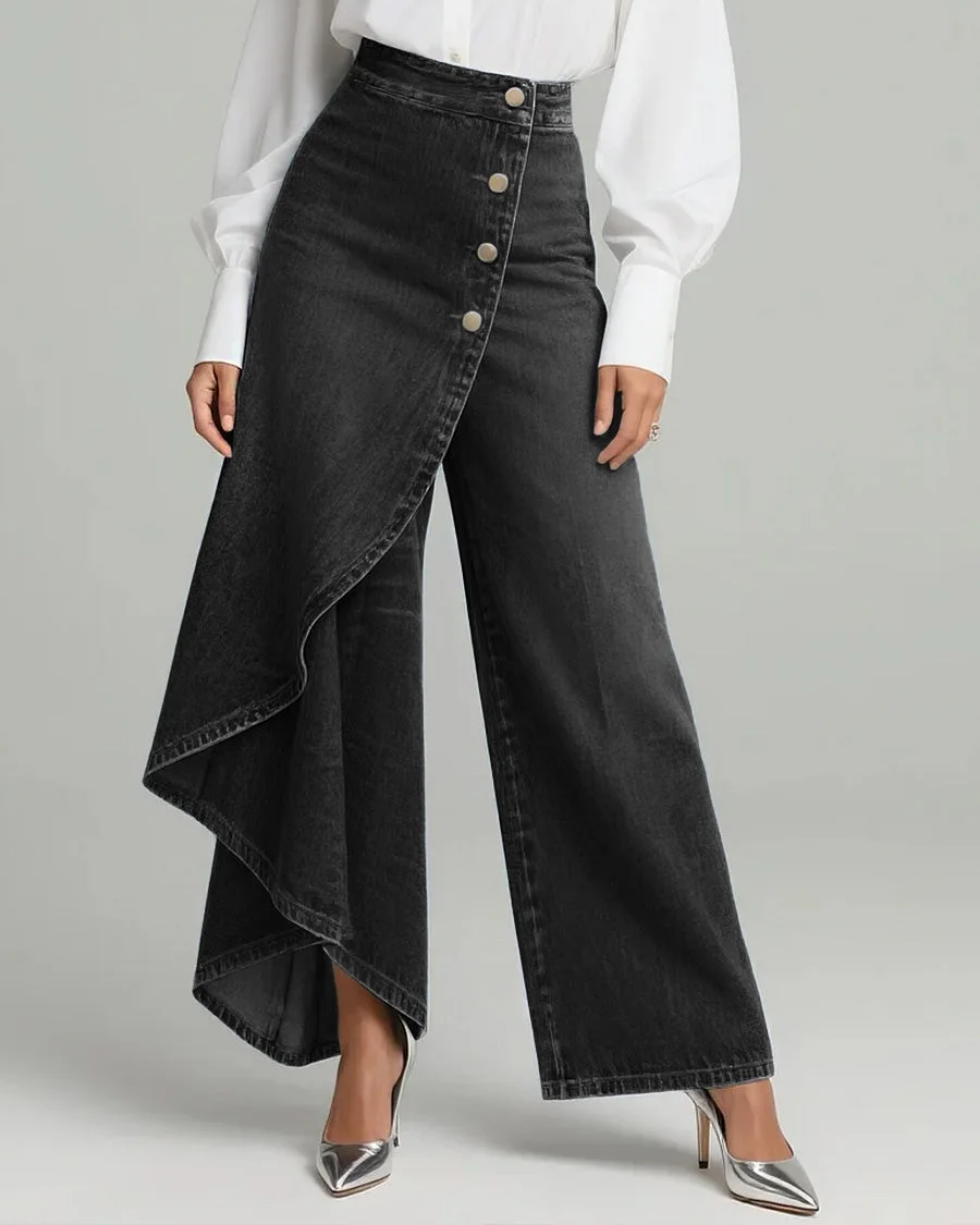 Carly Women's Trousers | Elegant Wrap Design, Stretch Denim - 3