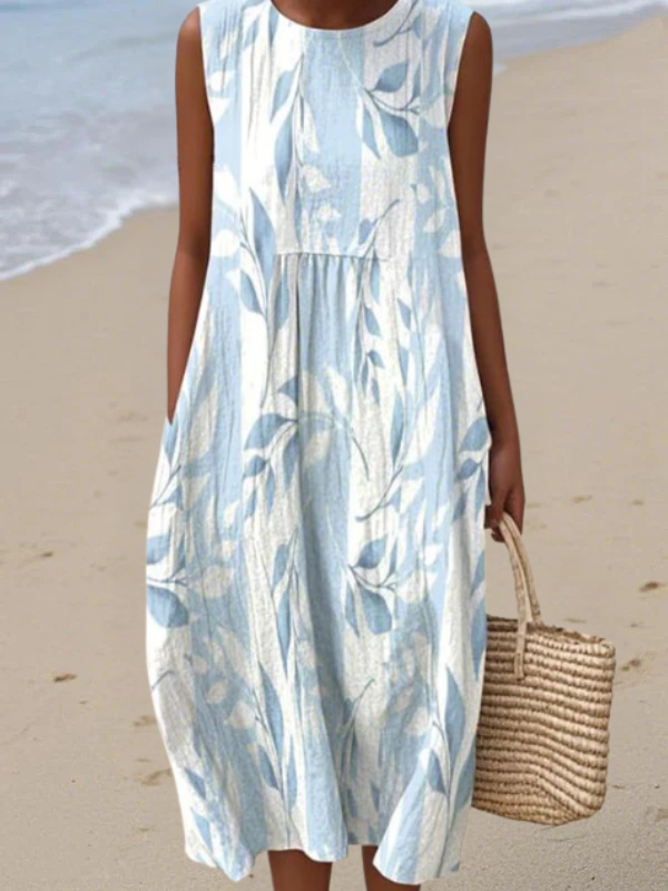 Jade Women's Midi Dress | Relaxed Fit, Leafy Design - 2