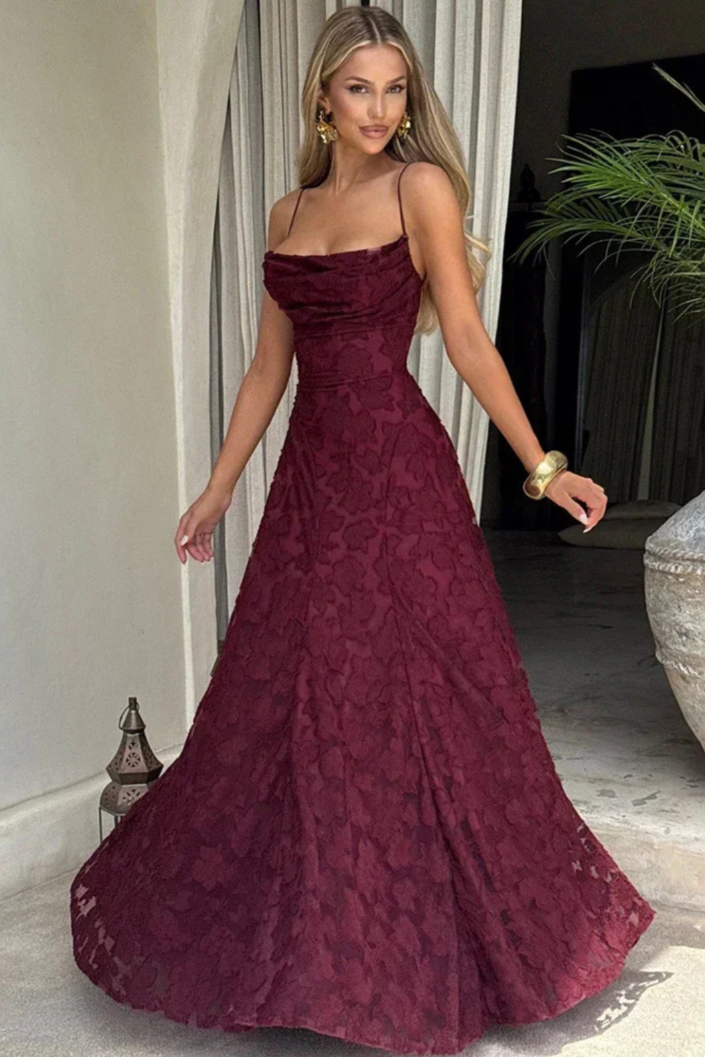 Rosa Women's Maxi Dress | Floral Jacquard, Backless Design - 2