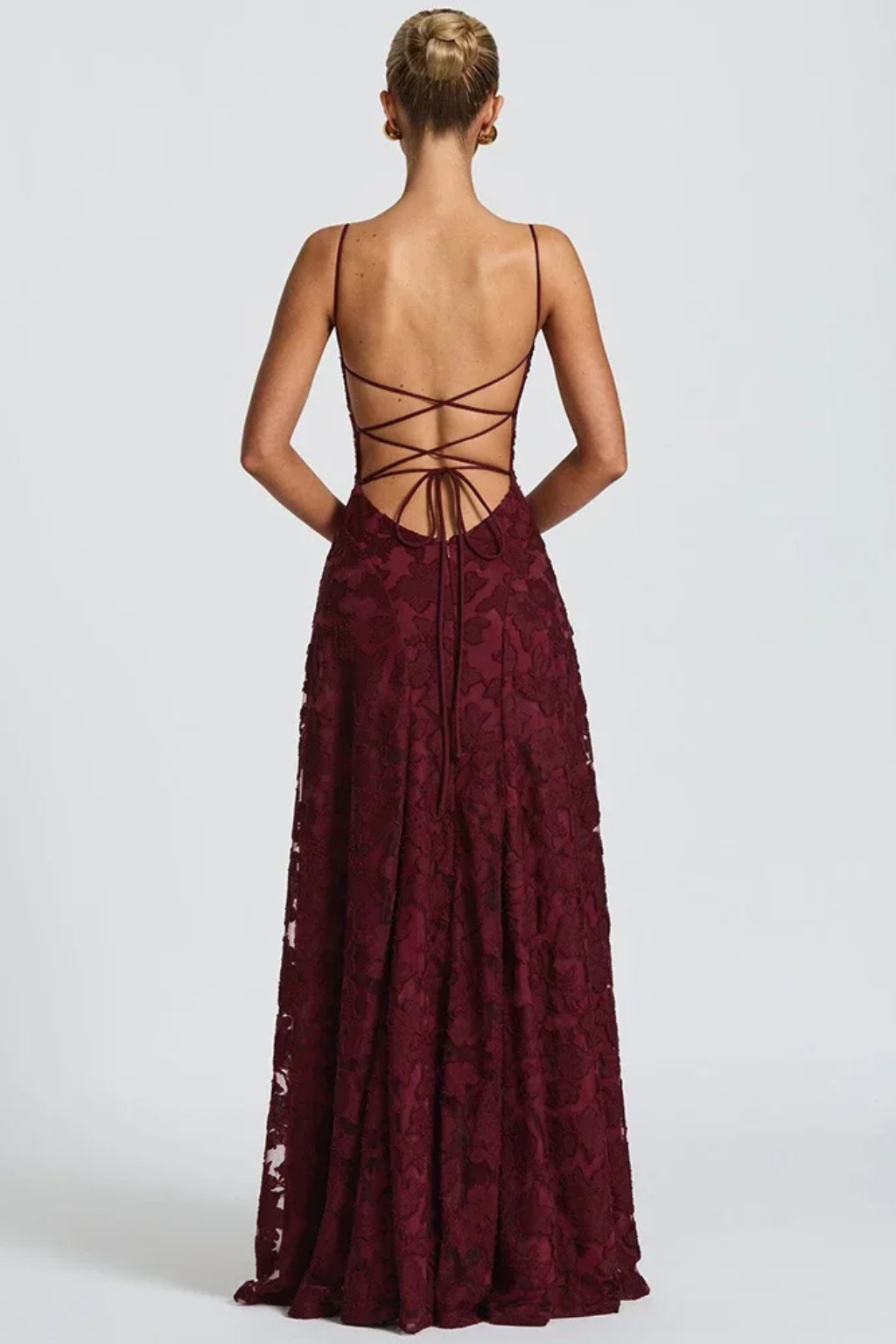 Rosa Women's Maxi Dress | Floral Jacquard, Backless Design - 4