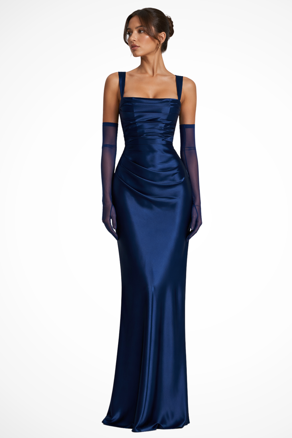 Vera Women's Maxi Dress | Ruched Satin, Elegant Formal Cocktail Dress - 4