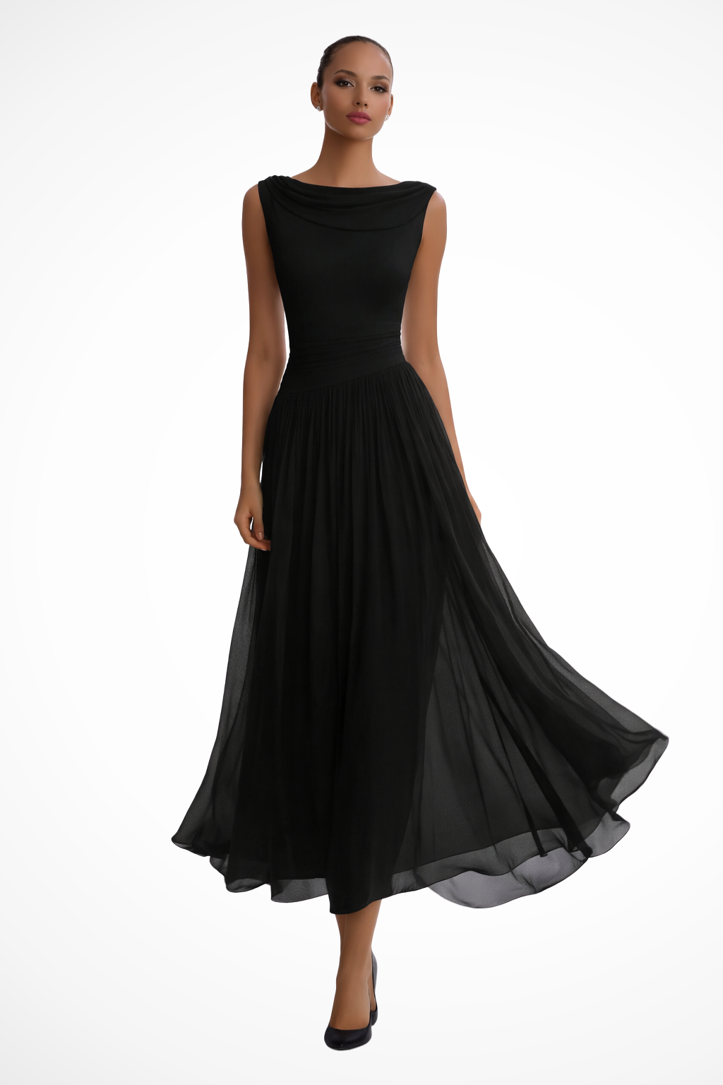 Viva Women's Midi Dress | Draped Neckline, Pleated Skirt, Formal Elegance - 7