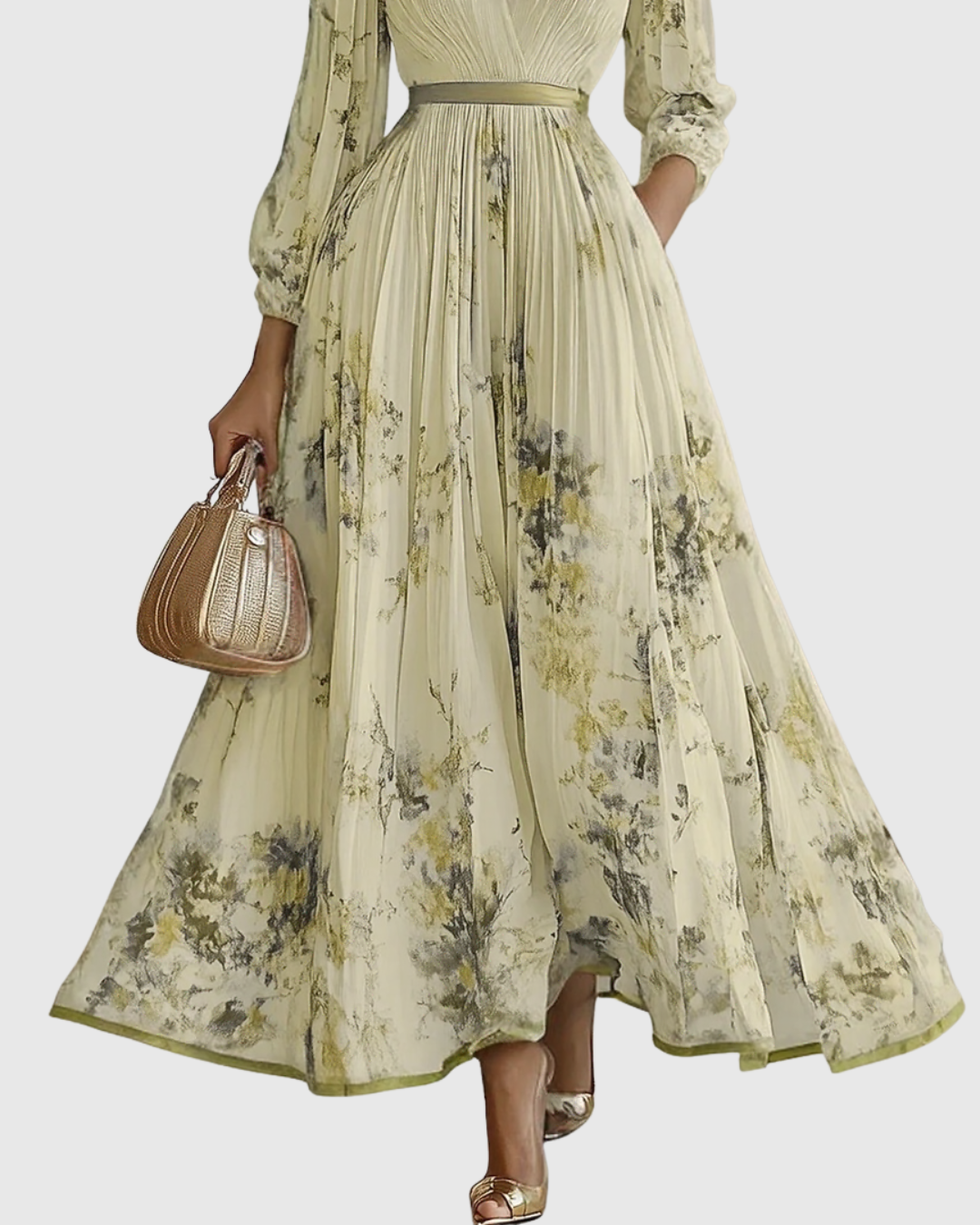 Rina Women's Maxi Dress | Pleated Design, Elegant V-Neck - 11