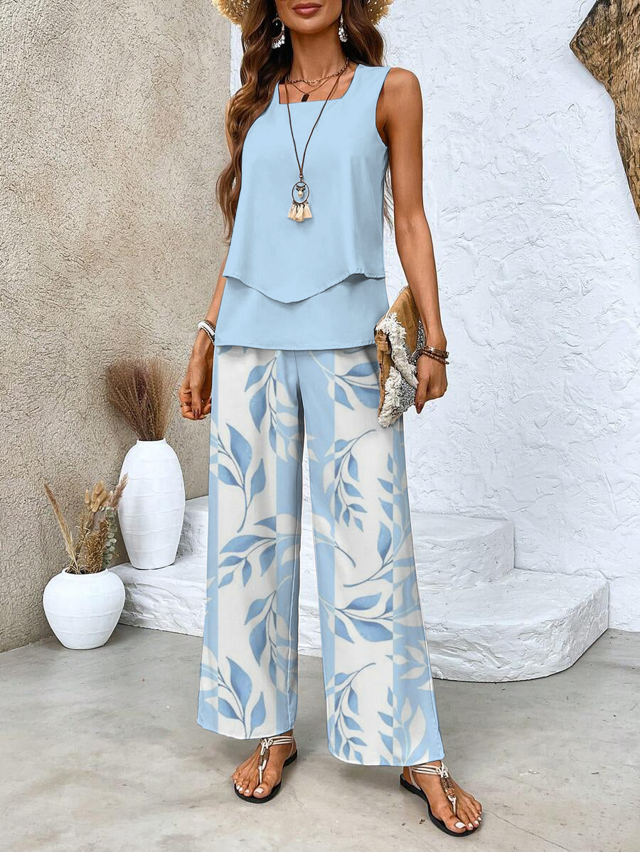 Averie Women's Two Piece Summer Set | Flowy Top & Wide-Leg Pants - 3
