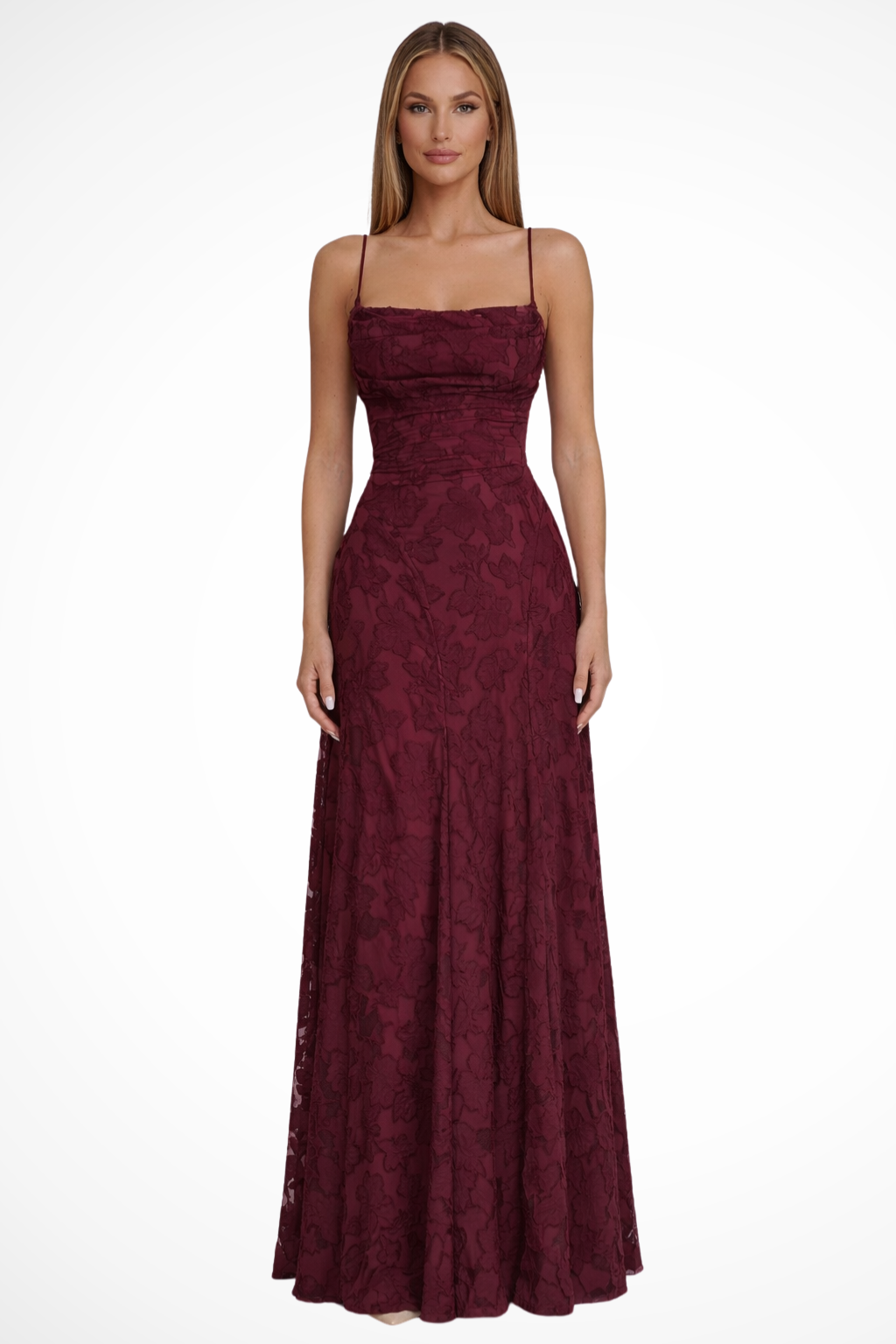 Rosa Women's Maxi Dress | Floral Jacquard, Backless Design - 1