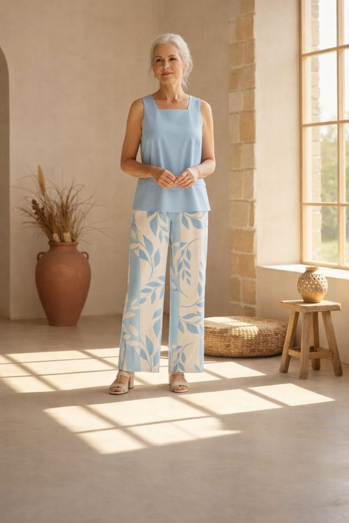 Averie Women's Two Piece Summer Set | Flowy Top & Wide-Leg Pants - 2
