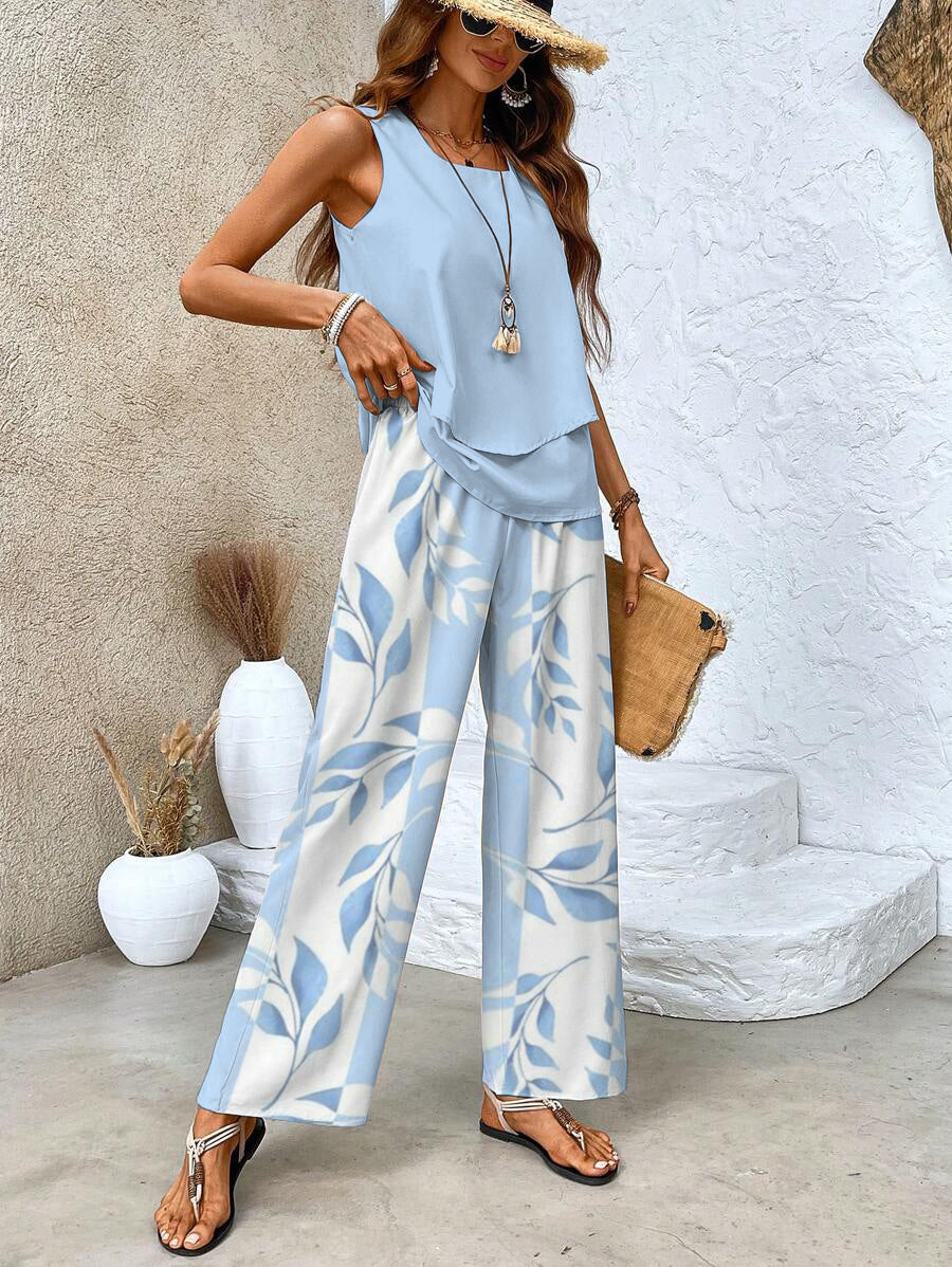 Averie Women's Two Piece Summer Set | Flowy Top & Wide-Leg Pants - 4