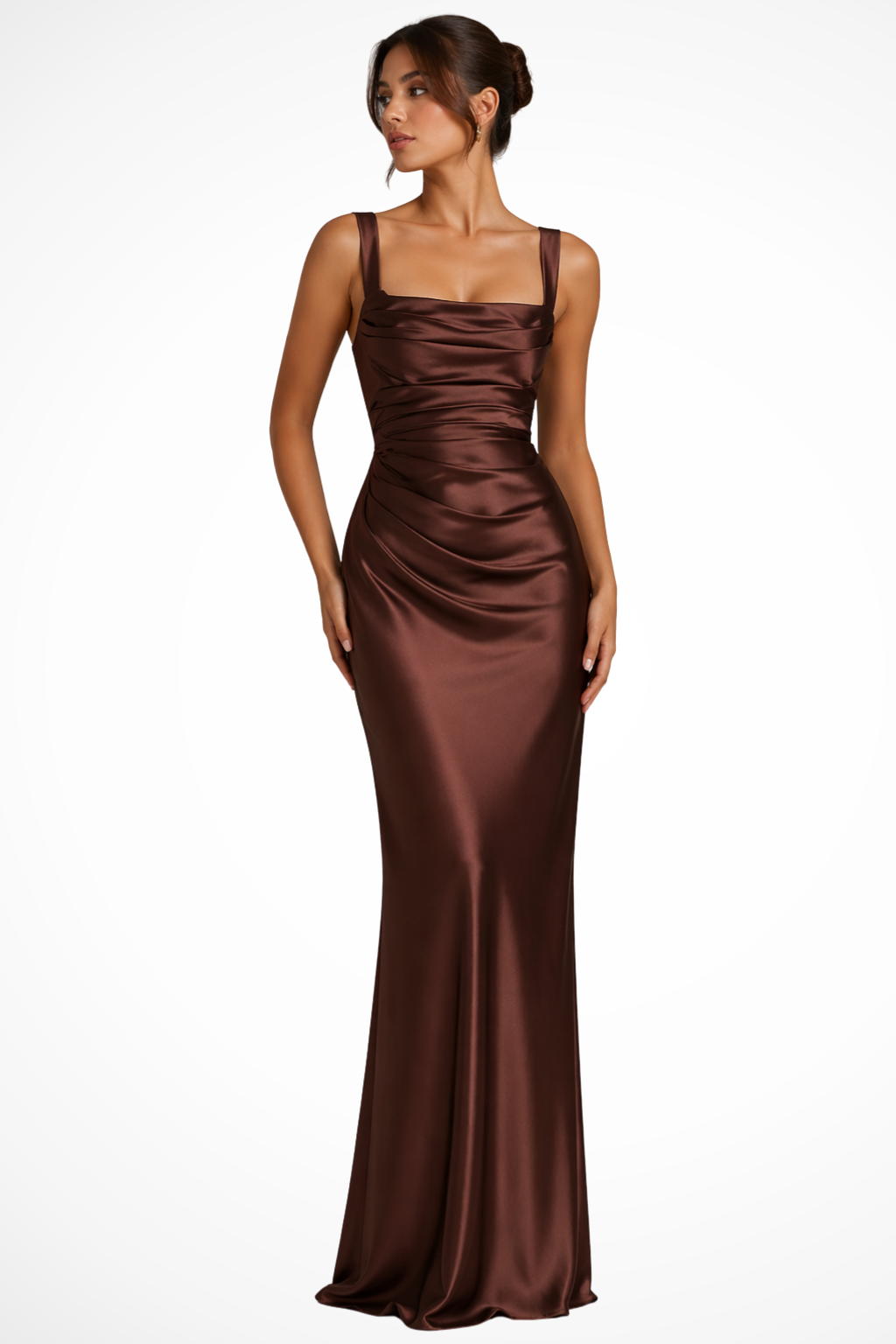 Vera Women's Maxi Dress | Ruched Satin, Elegant Formal Cocktail Dress - 3