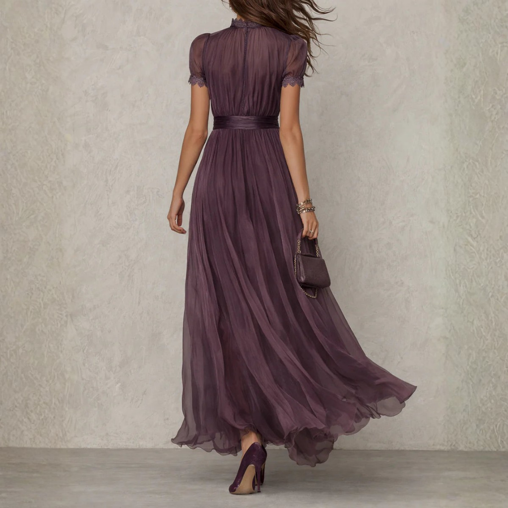 Vera Women's Maxi Dress | Chiffon with Lace Trim, Elegant for Weddings and Galas - 2