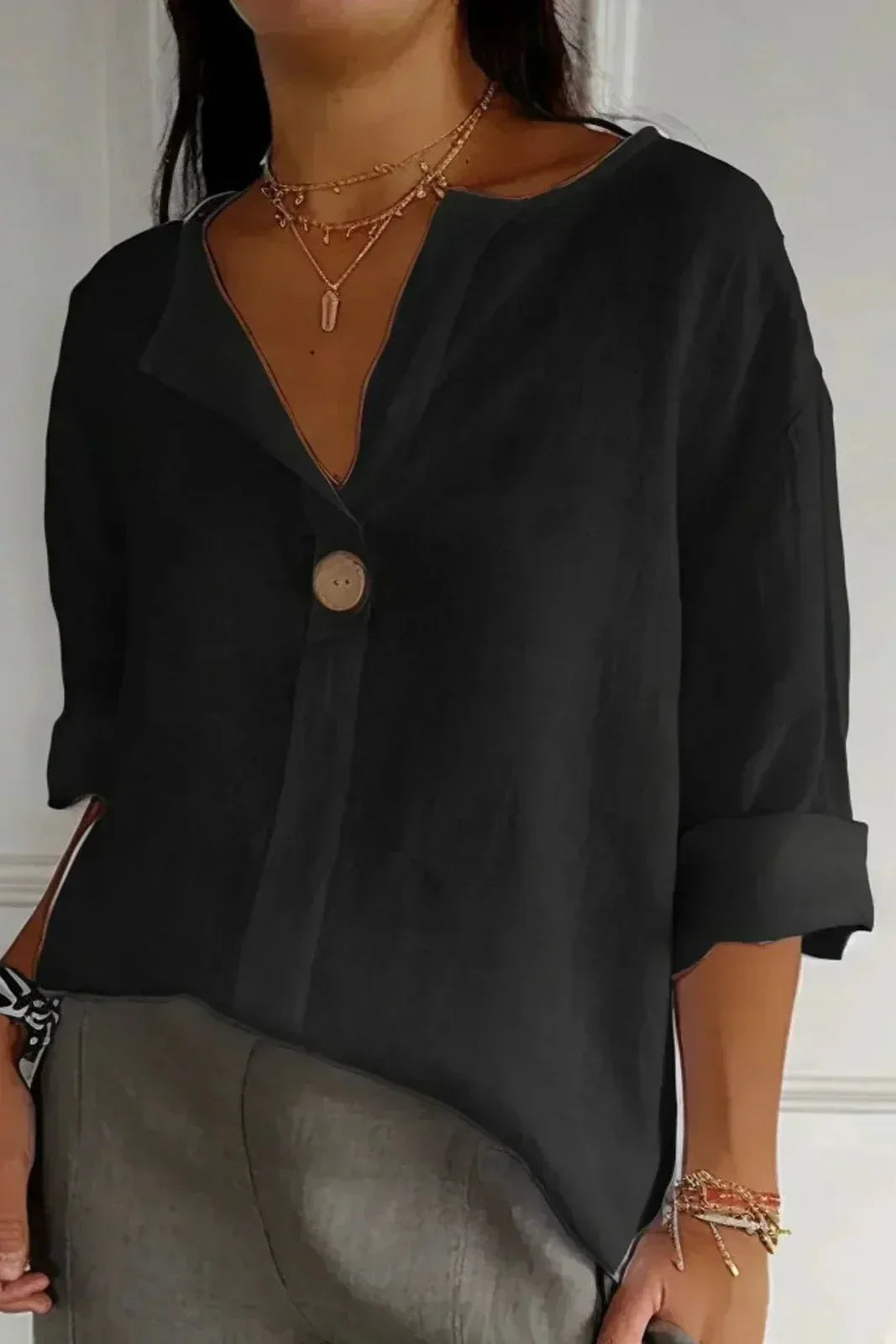 Relaxed Linen Blouse for Women – Breathable Going Out Top with V-Neck Design - 7