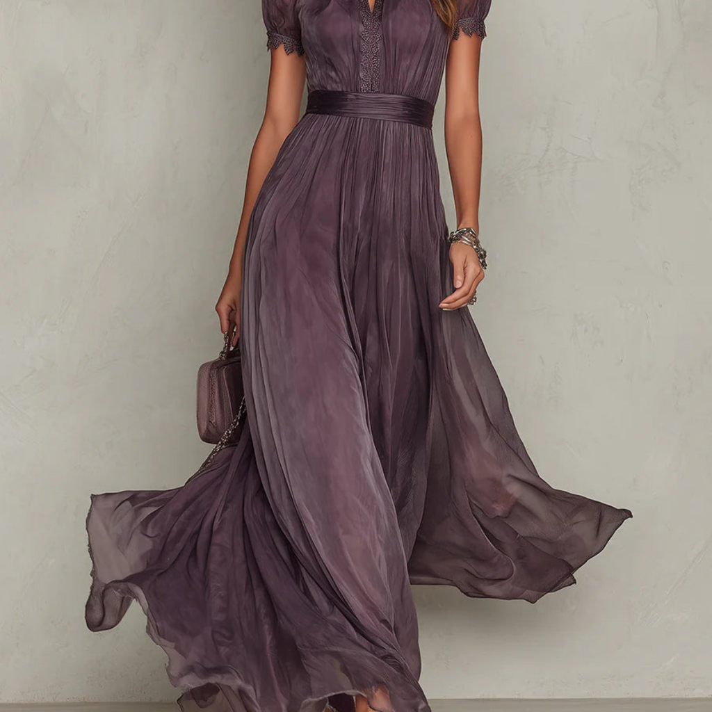 Vera Women's Maxi Dress | Chiffon with Lace Trim, Elegant for Weddings and Galas - 4