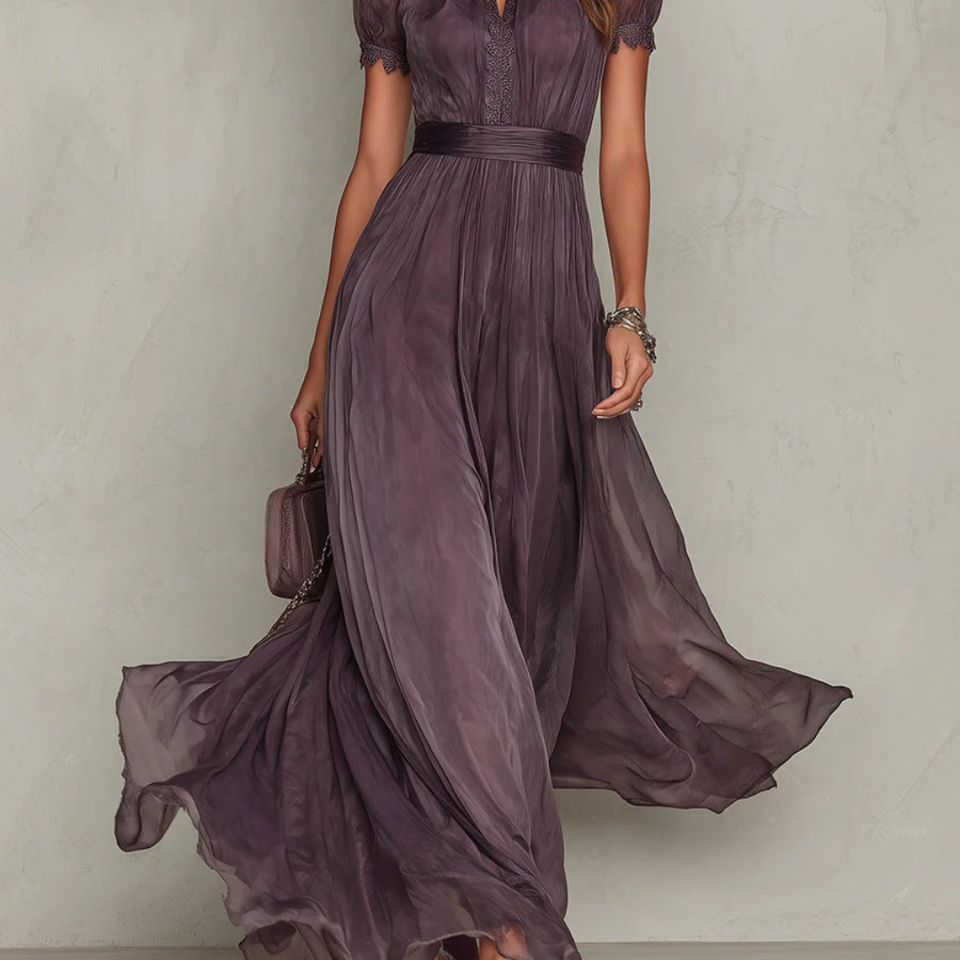 Vera Women's Maxi Dress | Chiffon with Lace Trim, Elegant for Weddings and Galas - 4