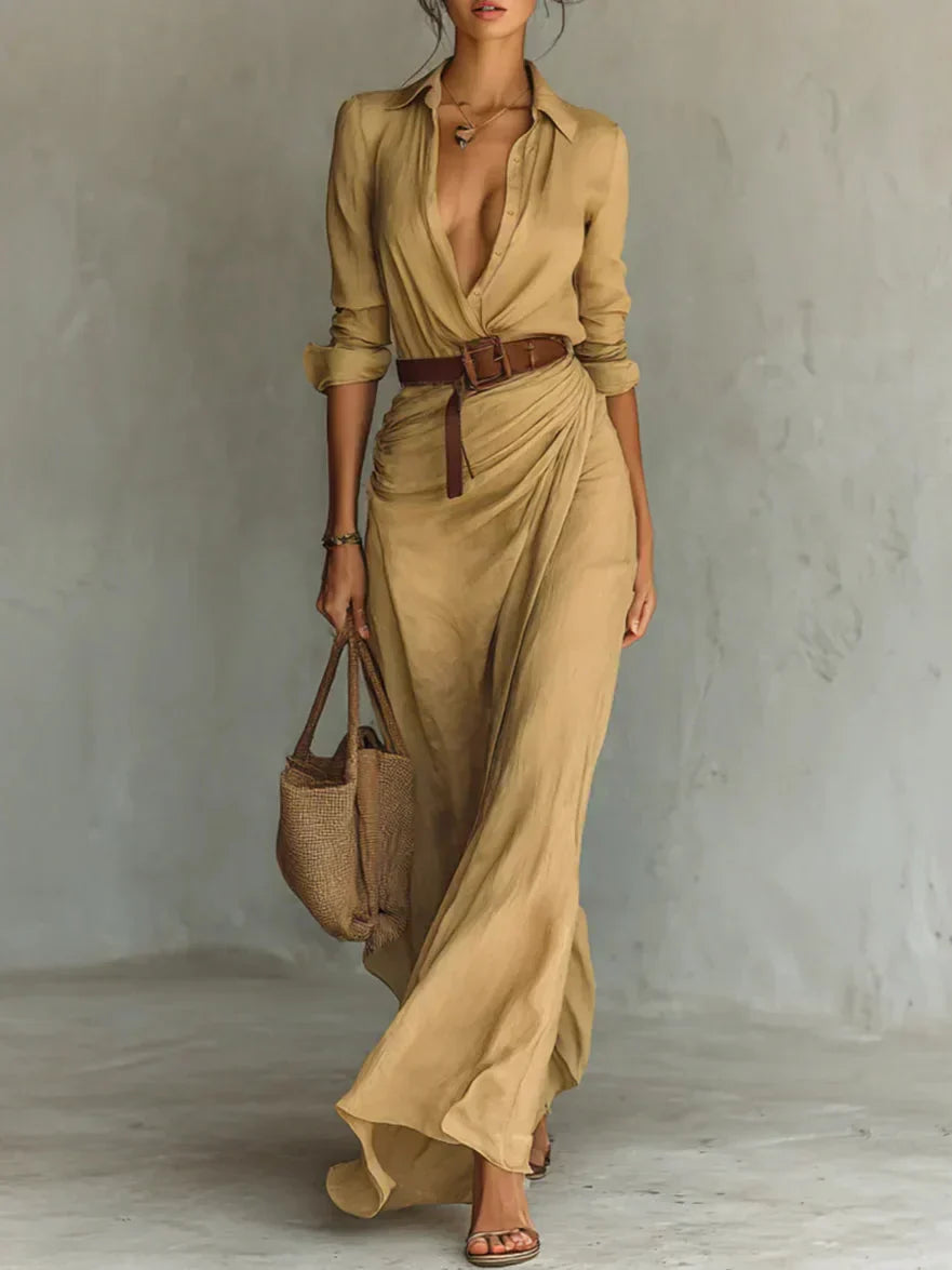 Ulyssa Women's Maxi Dress | Wrap Style with Lapel Collar, Lightweight Summer Elegance - 1