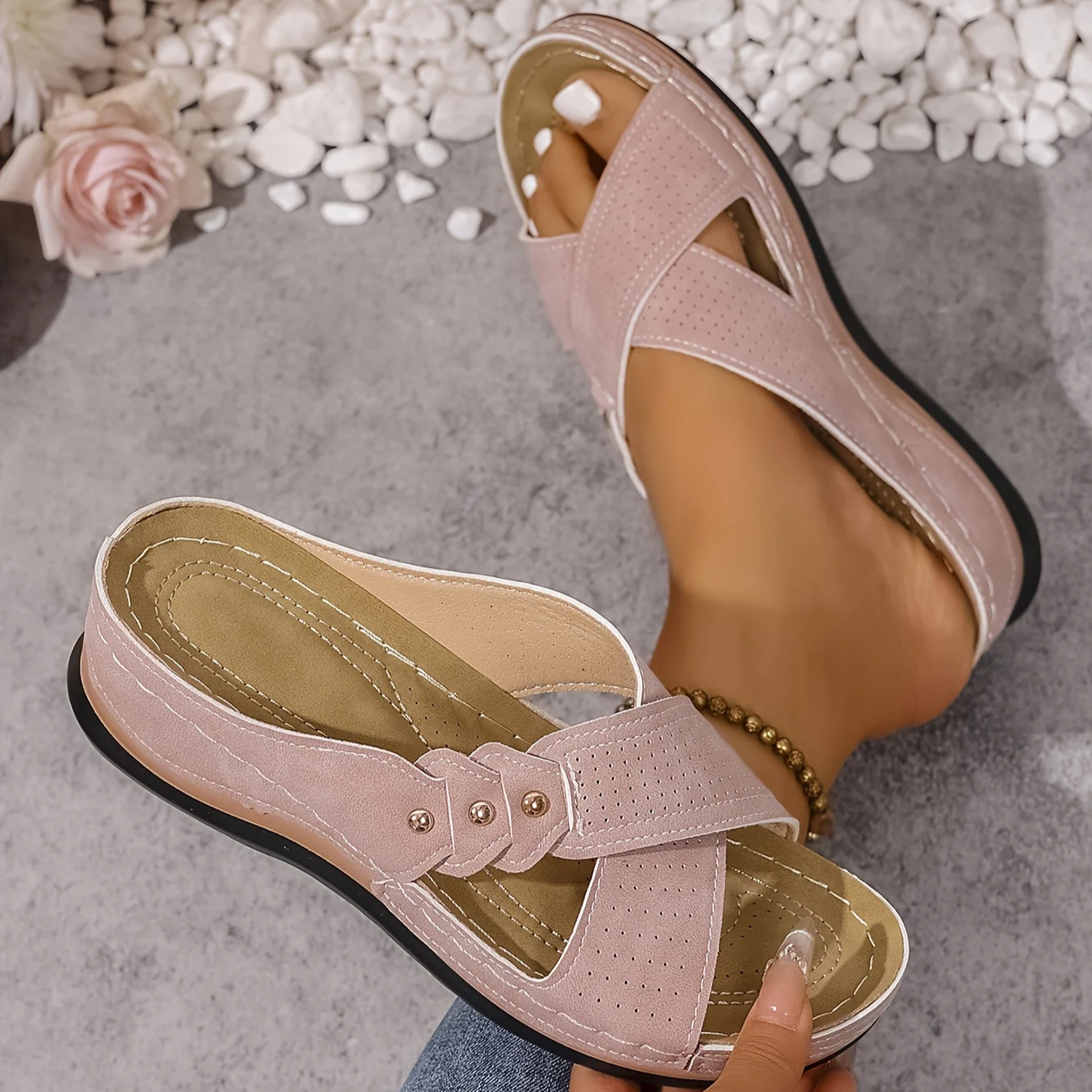 Pina Women's Wedge Sandals | Orthopaedic Support, Lightweight, Anti-Slip - 7