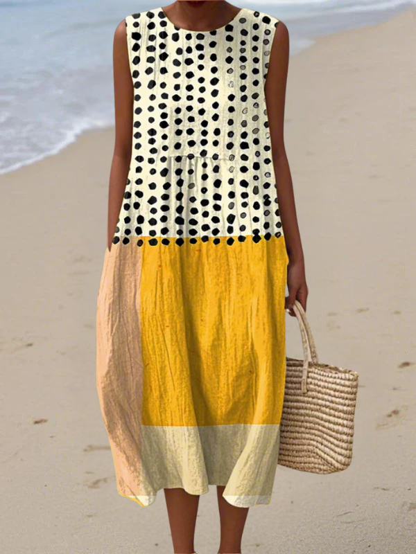 Lina Women's Midi Dress | Polka Dot Colorblock, Summer Essential - 2