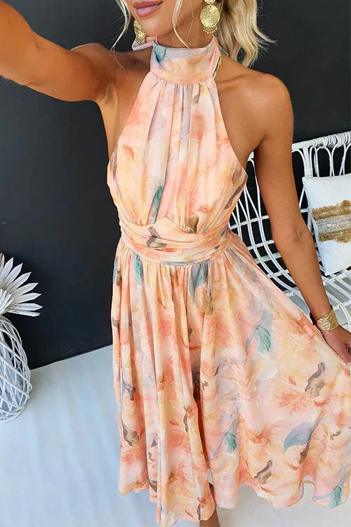 Brielle Women's Maxi Dress | Elegant Watercolor Print, Halter Neckline - 4