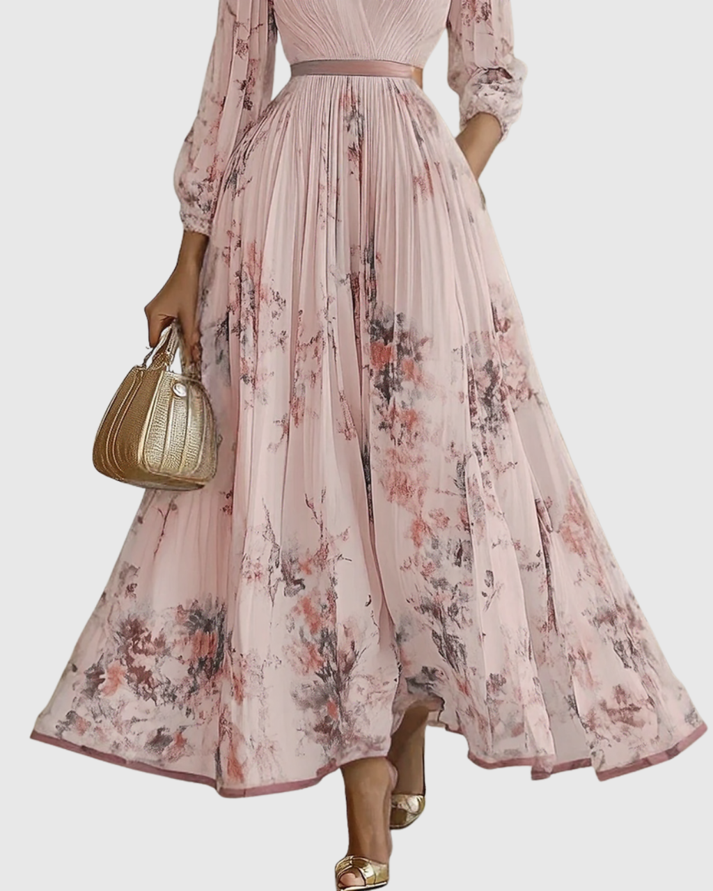 Rina Women's Maxi Dress | Pleated Design, Elegant V-Neck - 14