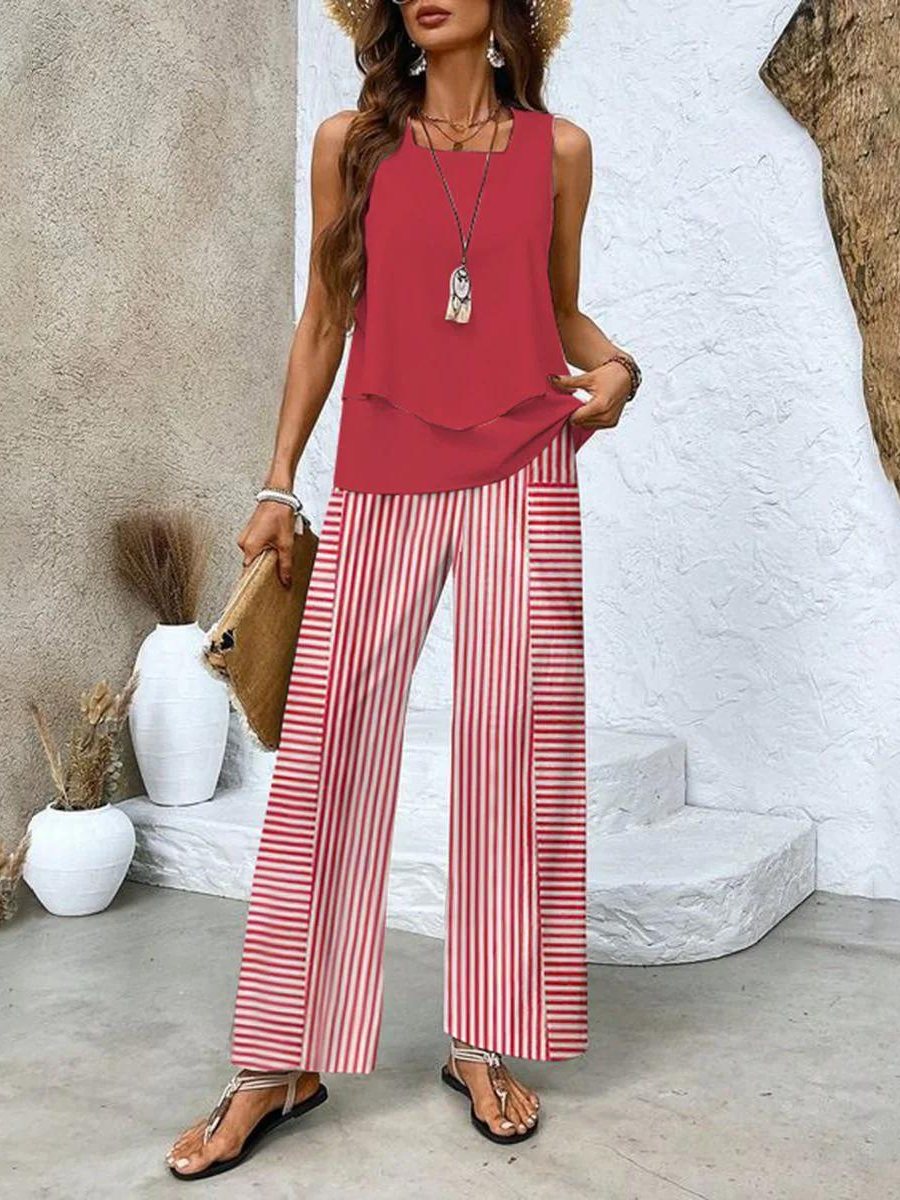 Averie Women's Two Piece Summer Set | Flowy Top & Wide-Leg Pants - 6