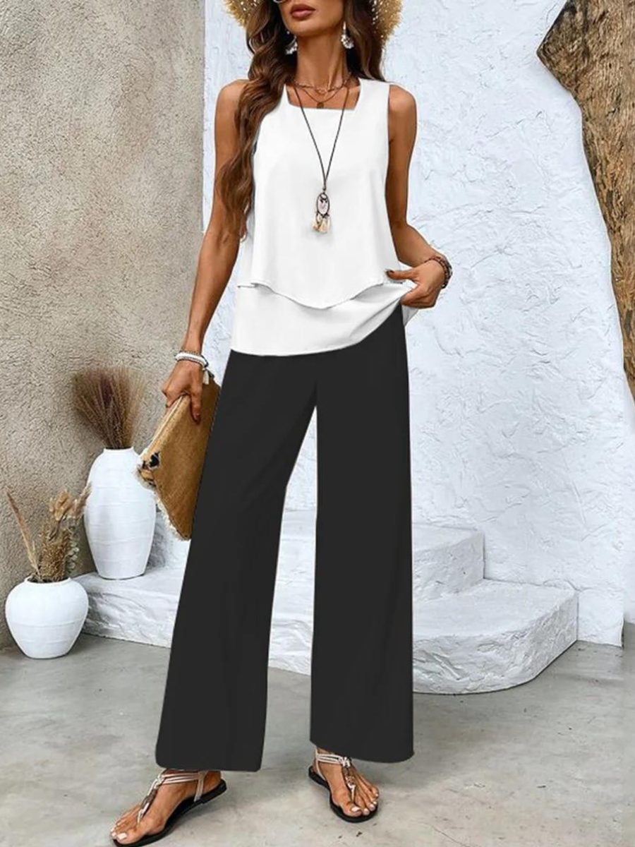 Averie Women's Two Piece Summer Set | Flowy Top & Wide-Leg Pants - 9