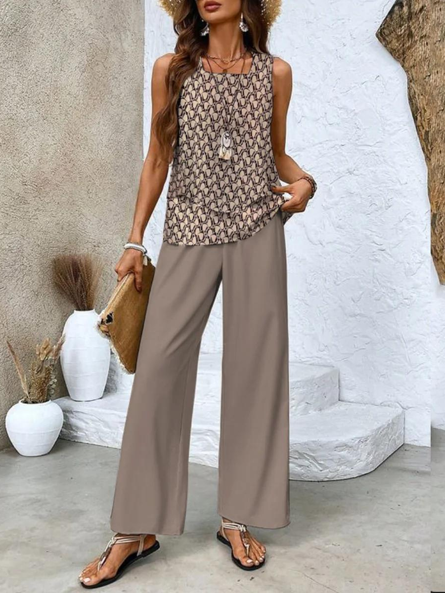 Averie Women's Two Piece Summer Set | Flowy Top & Wide-Leg Pants - 10