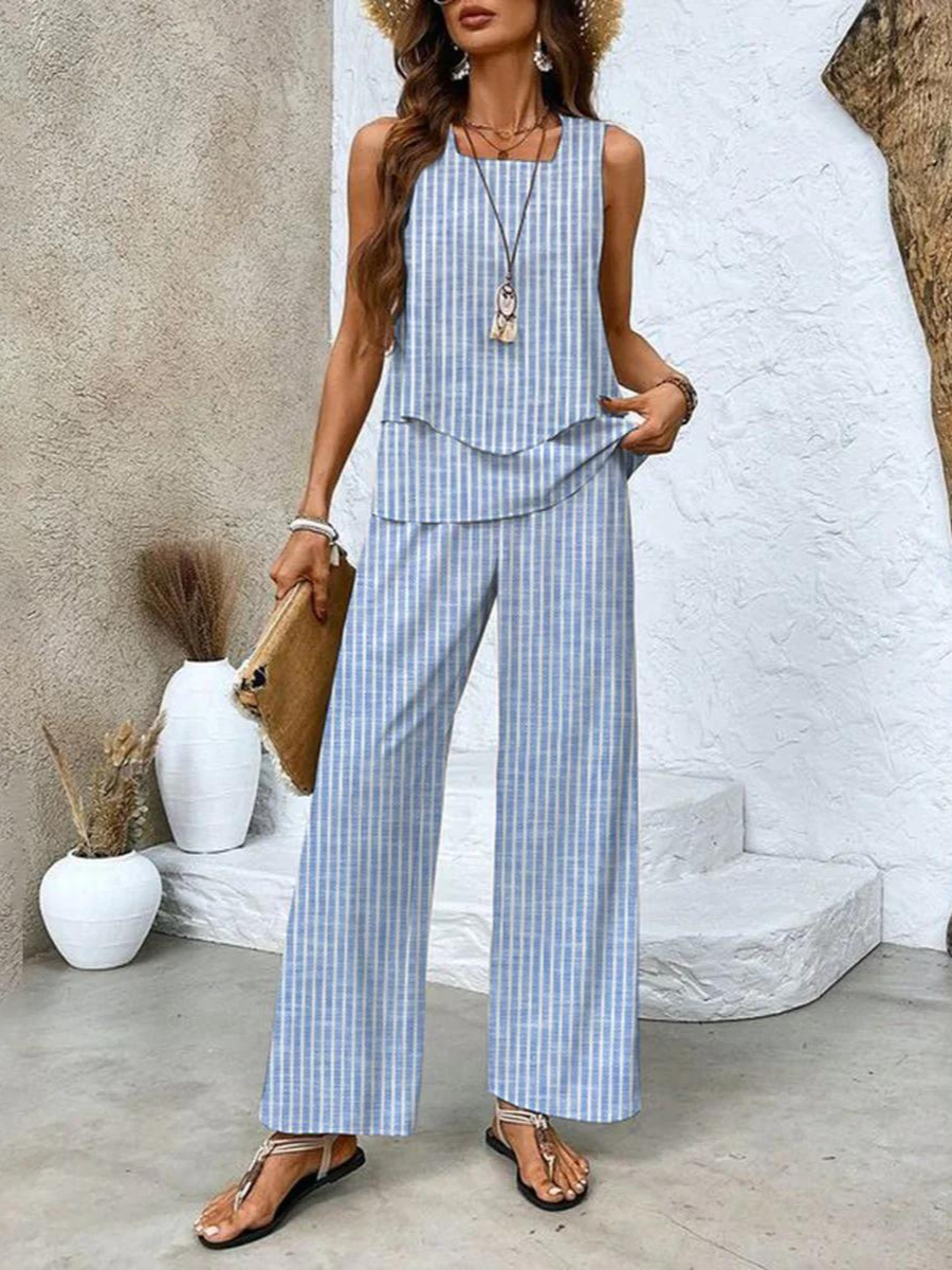 Averie Women's Two Piece Summer Set | Flowy Top & Wide-Leg Pants - 8