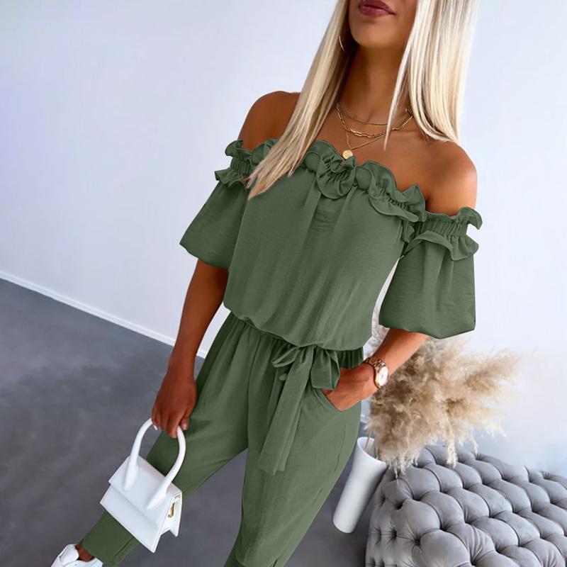 Off-Shoulder Women's Jumpsuit with Tie-Waist – Chic Black Jumpsuit for Day and Night Wear - 5