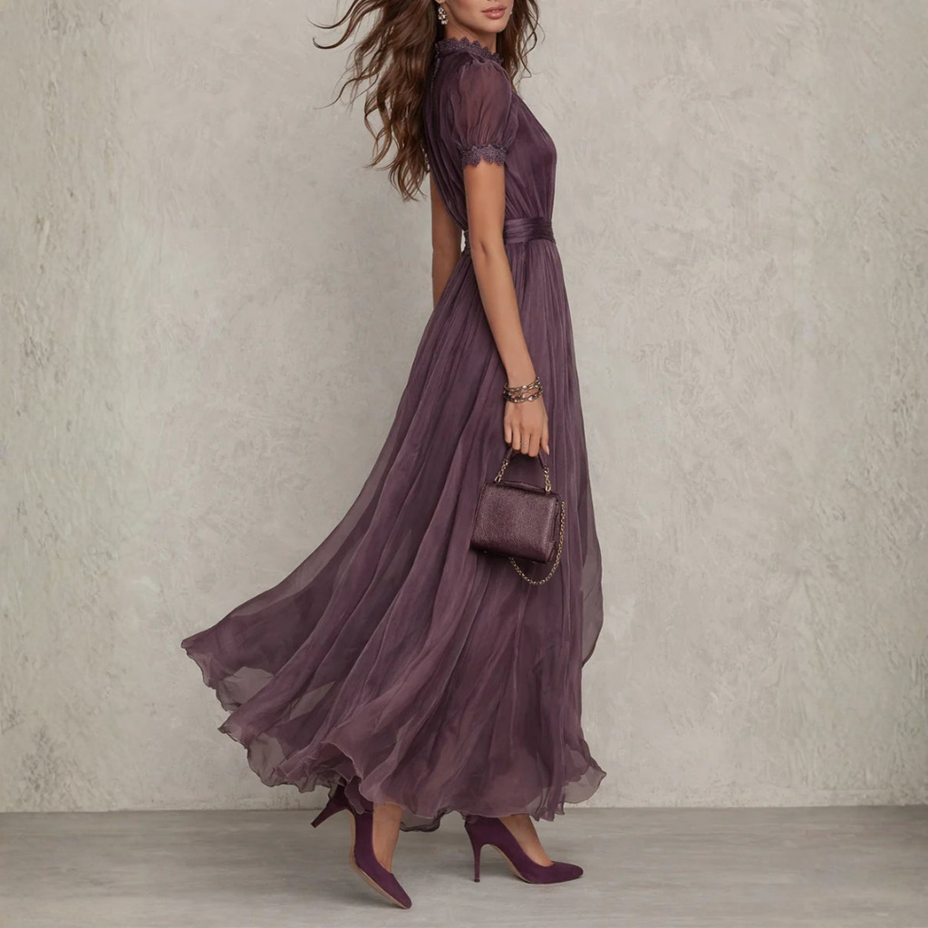 Vera Women's Maxi Dress | Chiffon with Lace Trim, Elegant for Weddings and Galas - 3