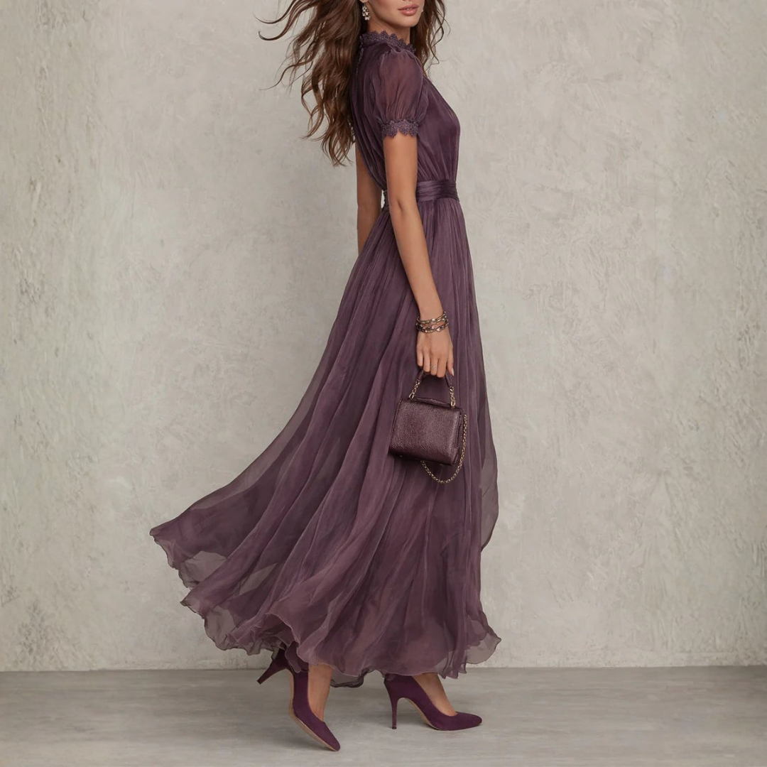 Vera Women's Maxi Dress | Chiffon with Lace Trim, Elegant for Weddings and Galas - 3