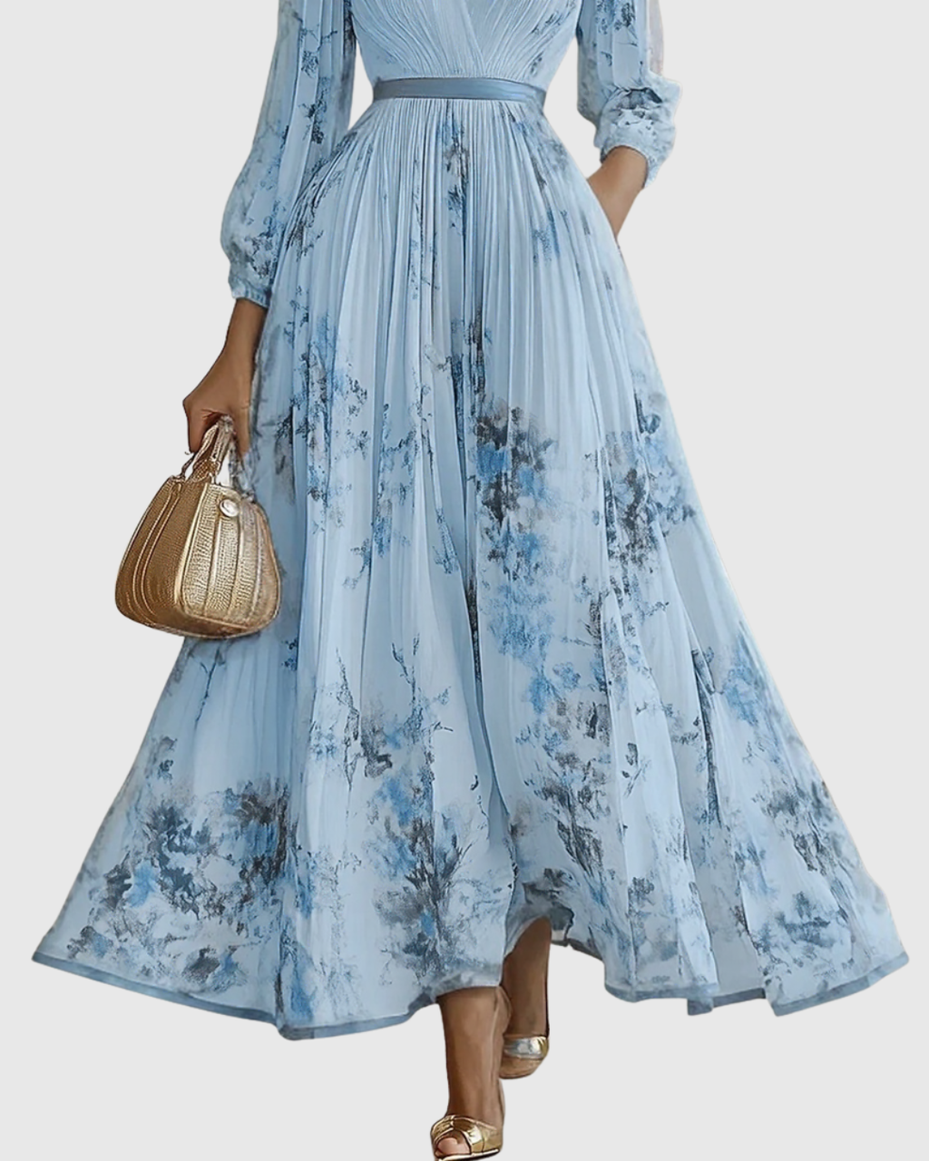 Rina Women's Maxi Dress | Pleated Design, Elegant V-Neck - 8