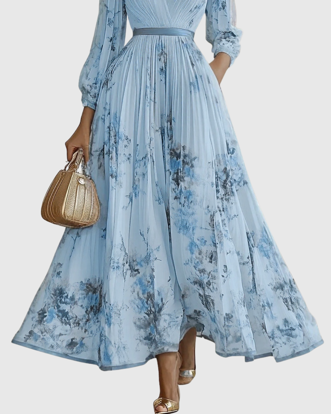 Rina Women's Maxi Dress | Pleated Design, Elegant V-Neck - 8