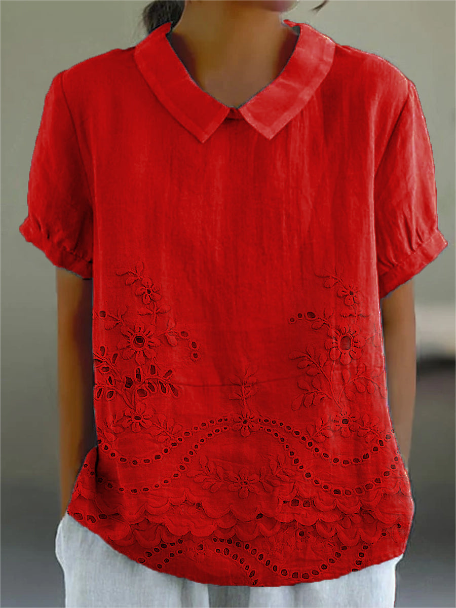 Lina Women's Blouse | Floral Embroidery, Soft Pink - 7