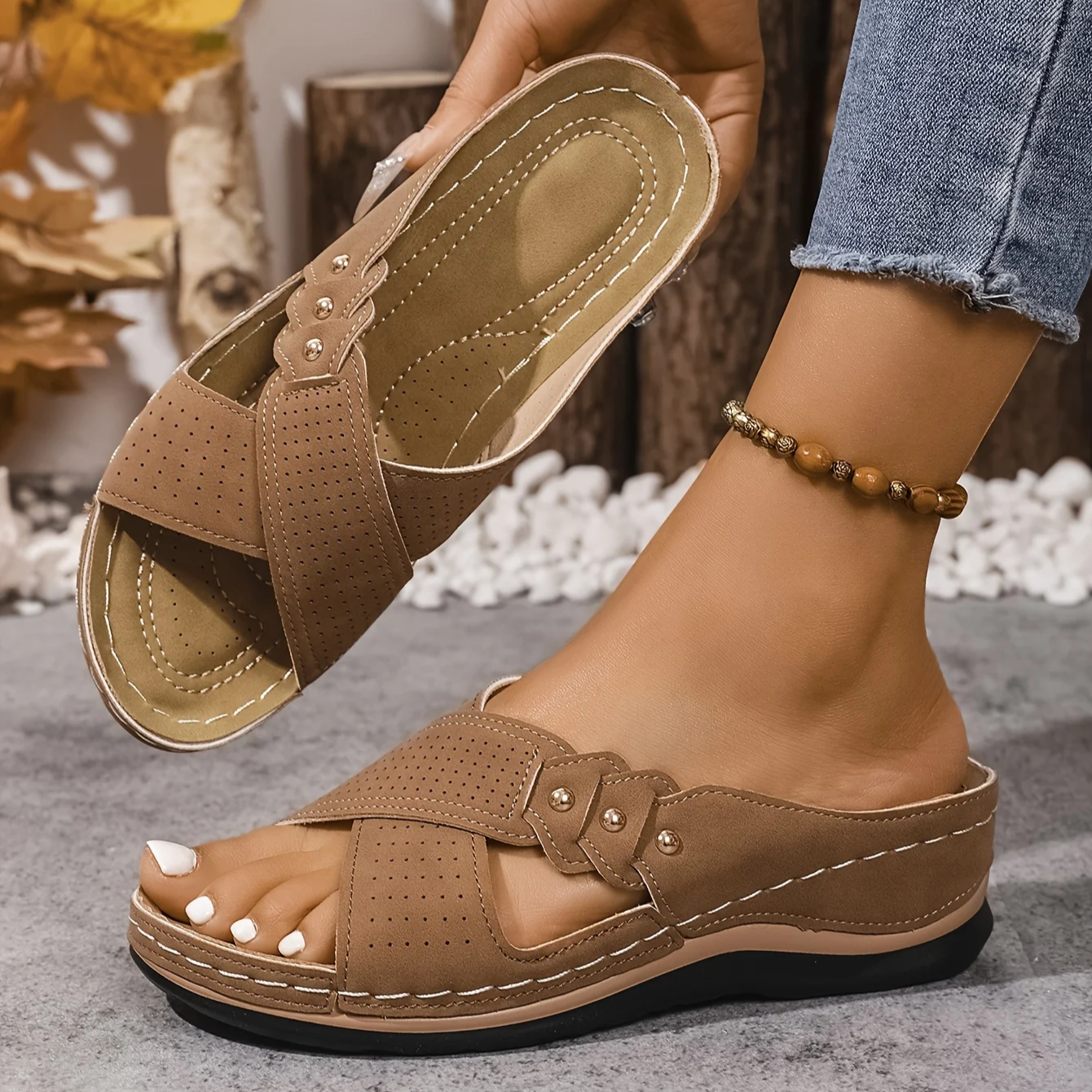 Pina Women's Wedge Sandals | Orthopaedic Support, Lightweight, Anti-Slip - 13