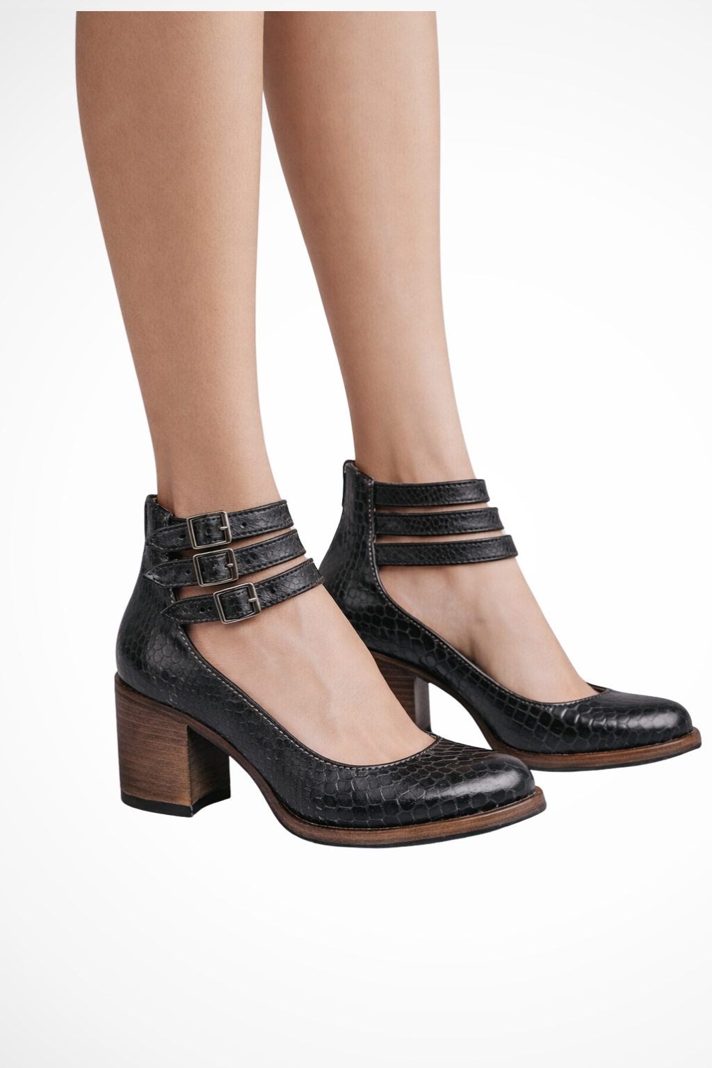 Fiona Women's Black Ankle Strap Heels | Block Heel Design, Closed Toe - 2