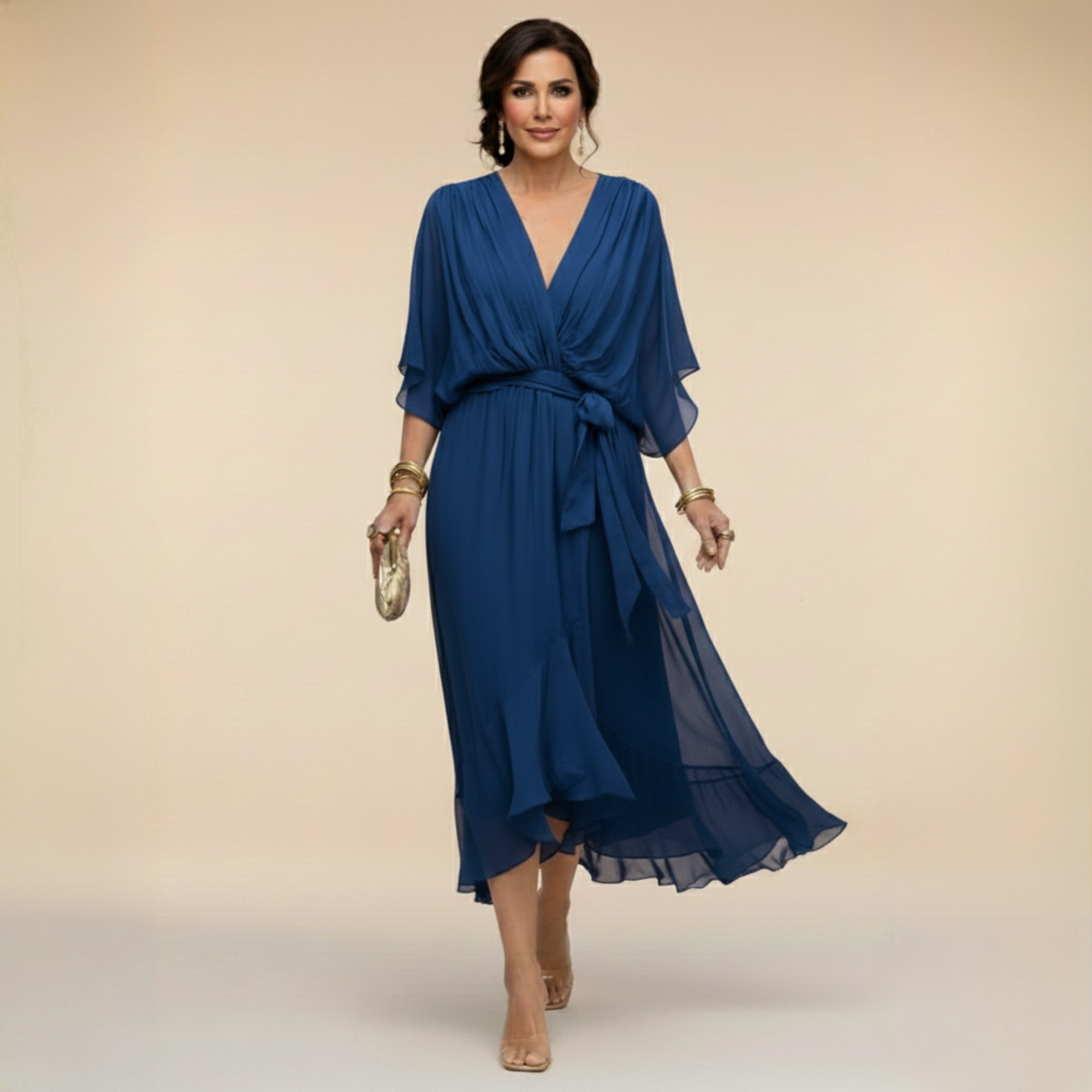 Ava Women's Midi Dress | Ethereal Drape, Summer Cocktail Dress - 3