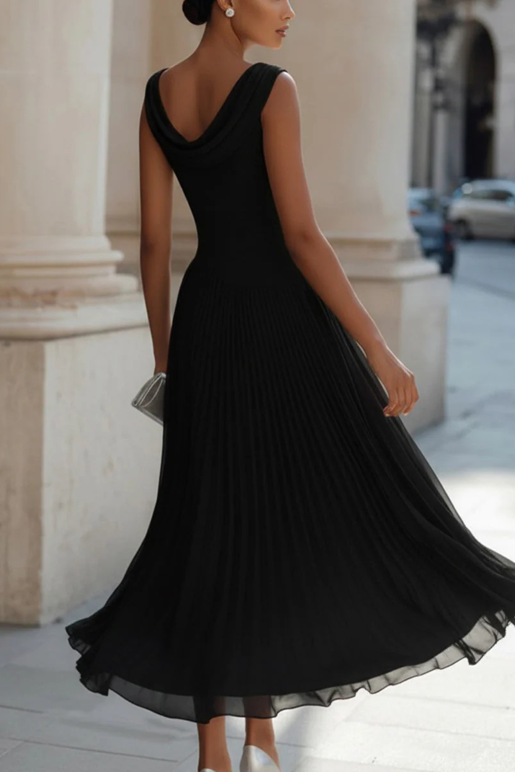 Viva Women's Midi Dress | Draped Neckline, Pleated Skirt, Formal Elegance - 9