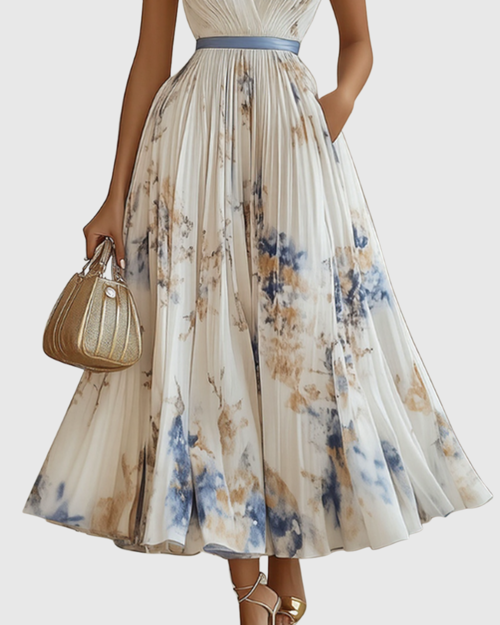 Rina Women's Maxi Dress | Pleated Design, Elegant V-Neck - 4