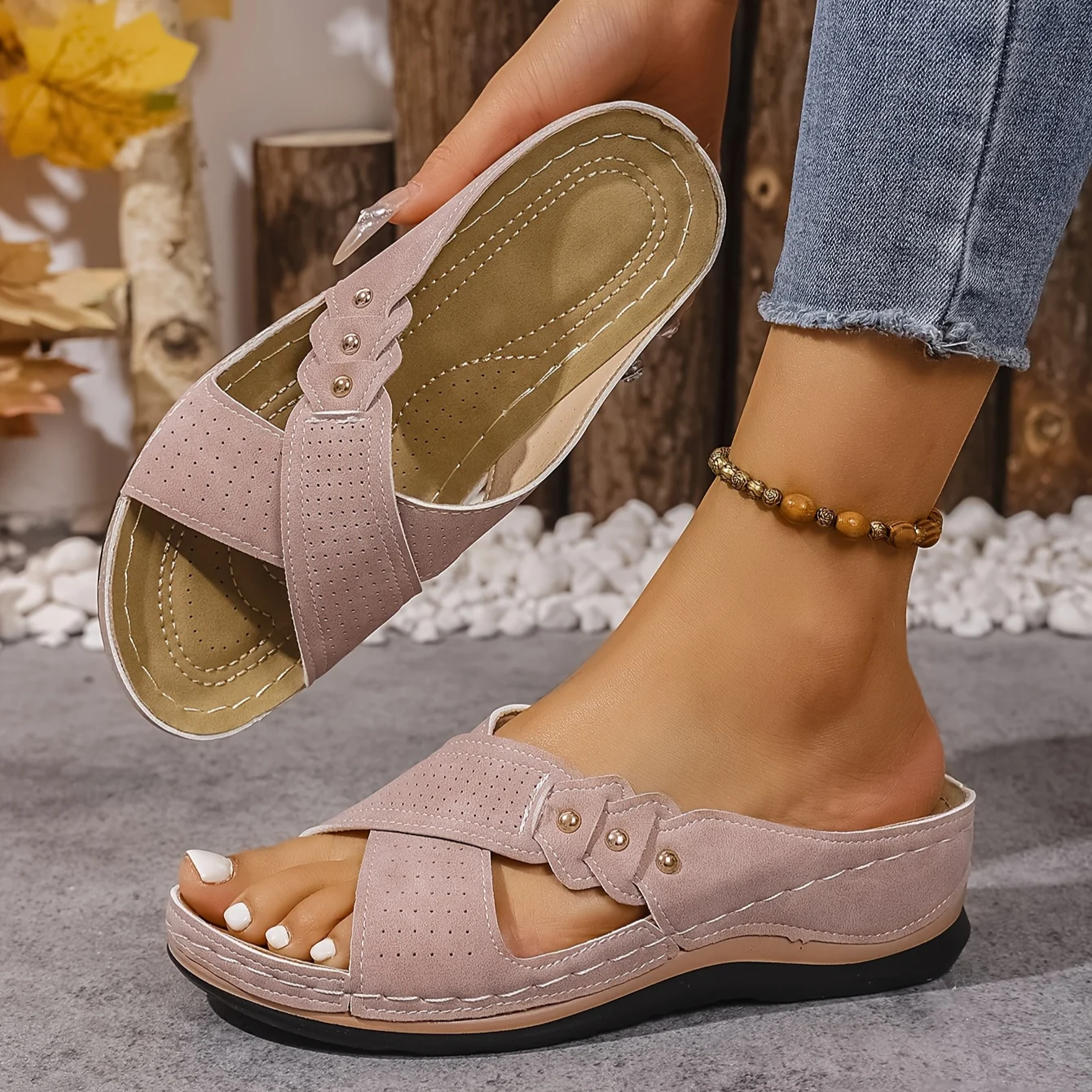 Pina Women's Wedge Sandals | Orthopaedic Support, Lightweight, Anti-Slip - 5