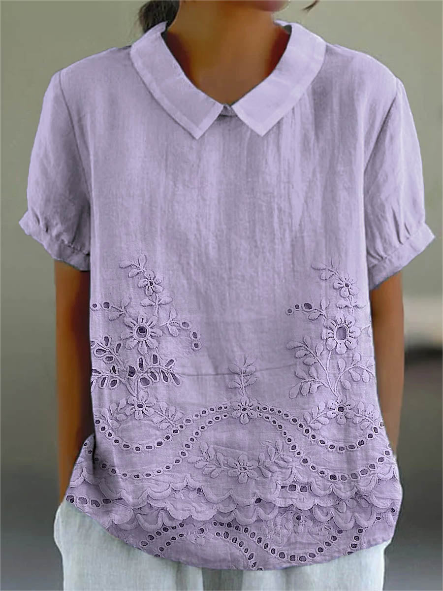 Lina Women's Blouse | Floral Embroidery, Soft Pink - 5