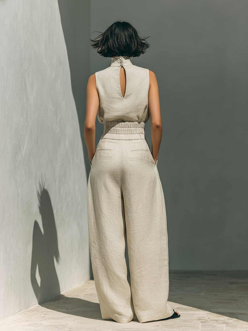 Ava Women's Set | Cotton Linen Loungewear, Minimalist Two-Piece Ensemble - 2