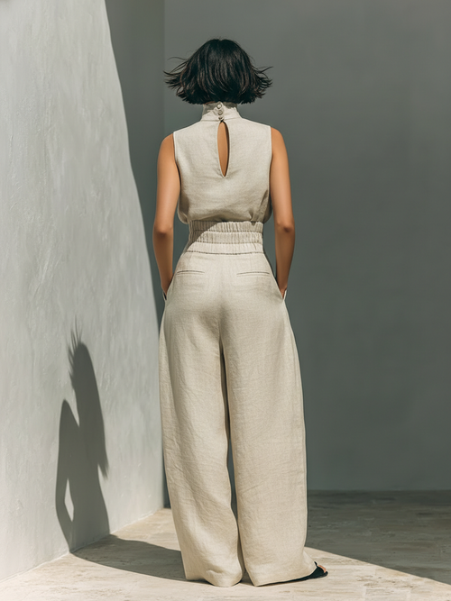 Ava Women's Set | Cotton Linen Loungewear, Minimalist Two-Piece Ensemble - 2